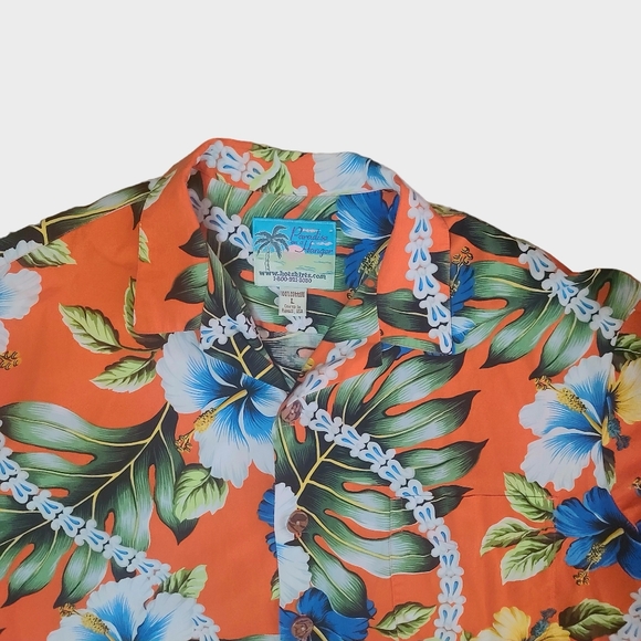 Paradise on A Hanger Men's LG Orange Blue Floral Hawaiian Shirt USA Hawaii Made - Picture 3 of 3